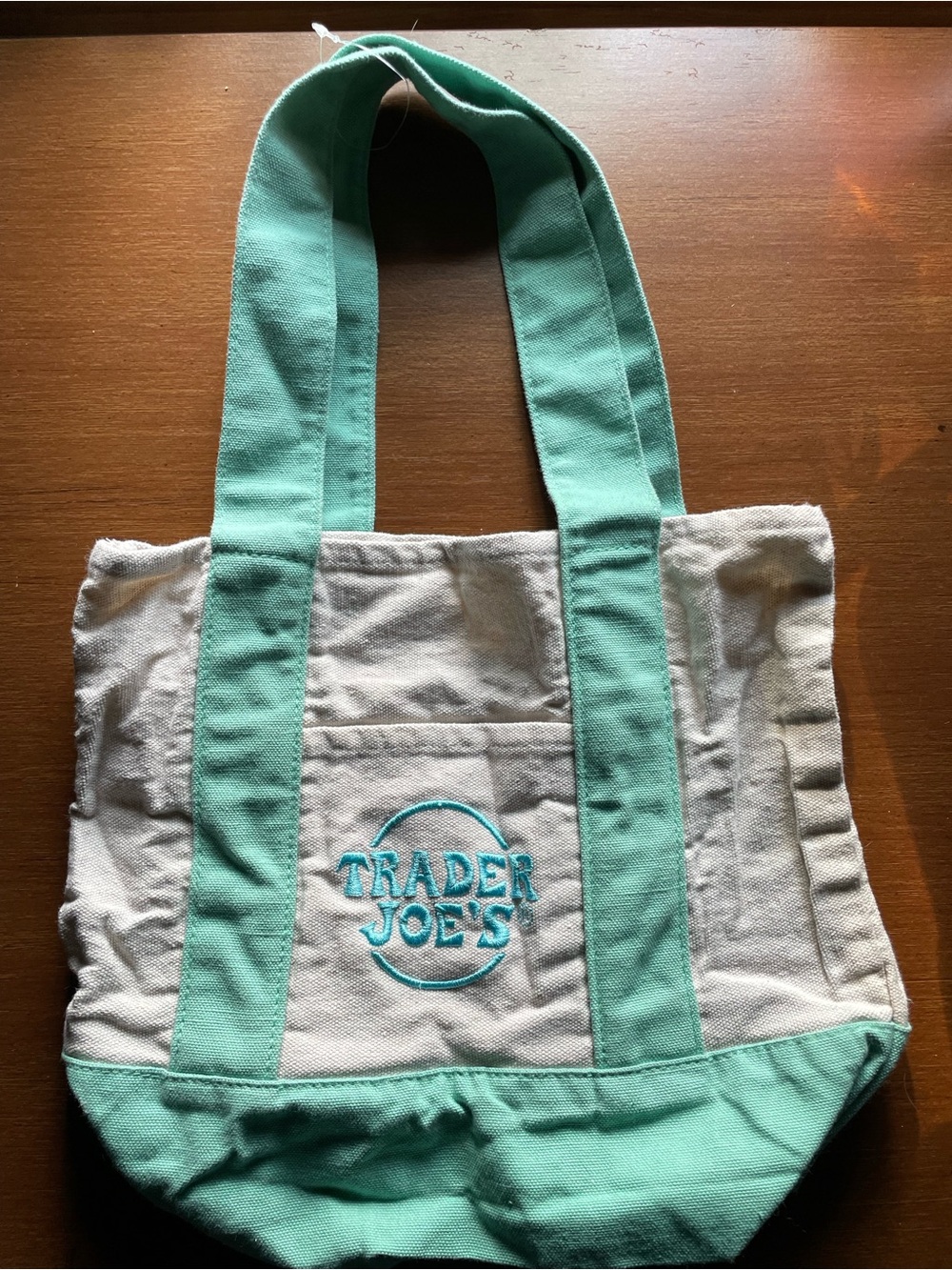 Trader Joe's Mini Mint Embroidered Canvas Tote Bag